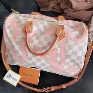 Auth. Louis Vuitton damier azur Tahitian speedy bandouliere 30 Rose Ballerine